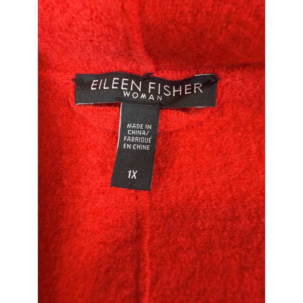 Eileen Fisher Woman Red Boiled Wool Open Front Cardigan Sweater 1X Shawl Collar - Picture 5 of 9